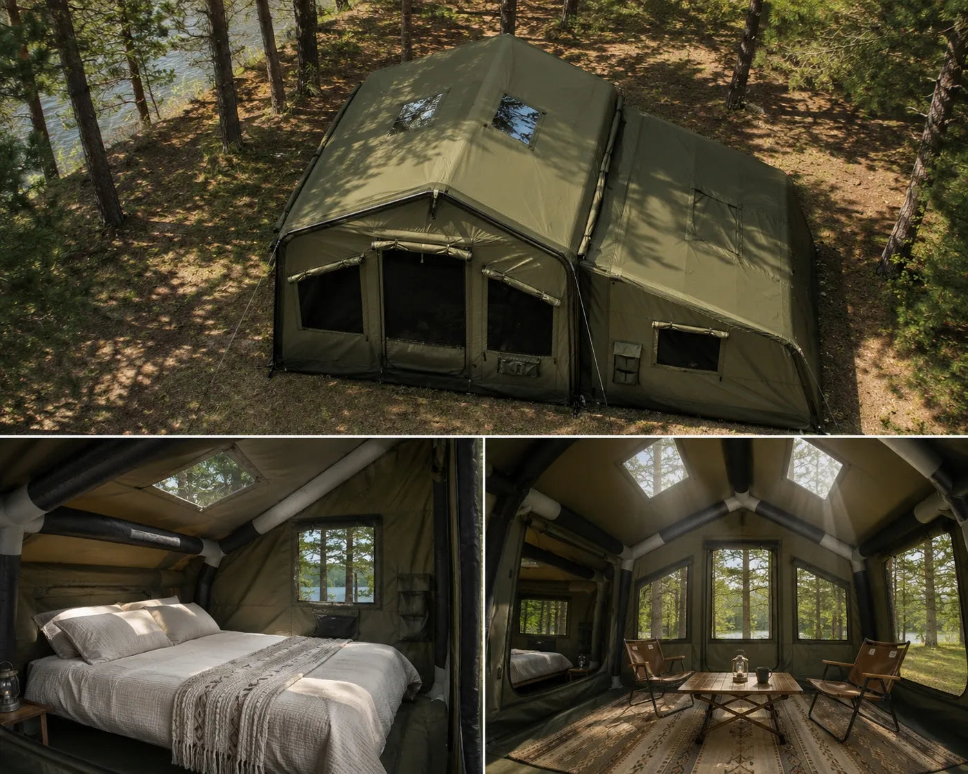 Pripučiamas kempingo palapinė glampingui iki 10 asmenų didelė su miegamuoju Oxford