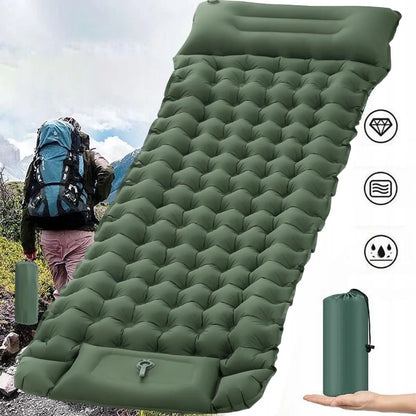 Pripučiamas turistinis kilimėlis 200 cm su įmontuota kojine pompa, žalias