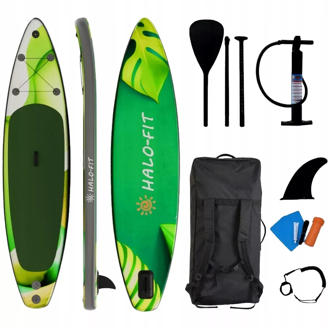 Pripučiamoji SUP lenta 335 cm žalia – rinkinys su irklu ir pompa | Halo-Fit
