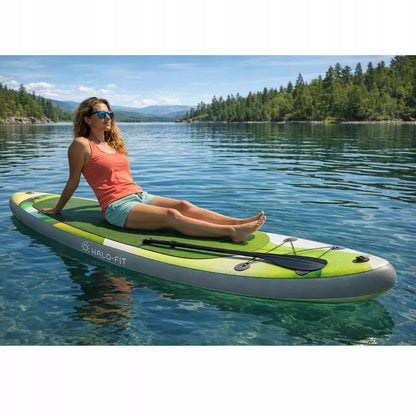Pripučiamoji SUP lenta 335 cm žalia – rinkinys su irklu ir pompa | Halo-Fit