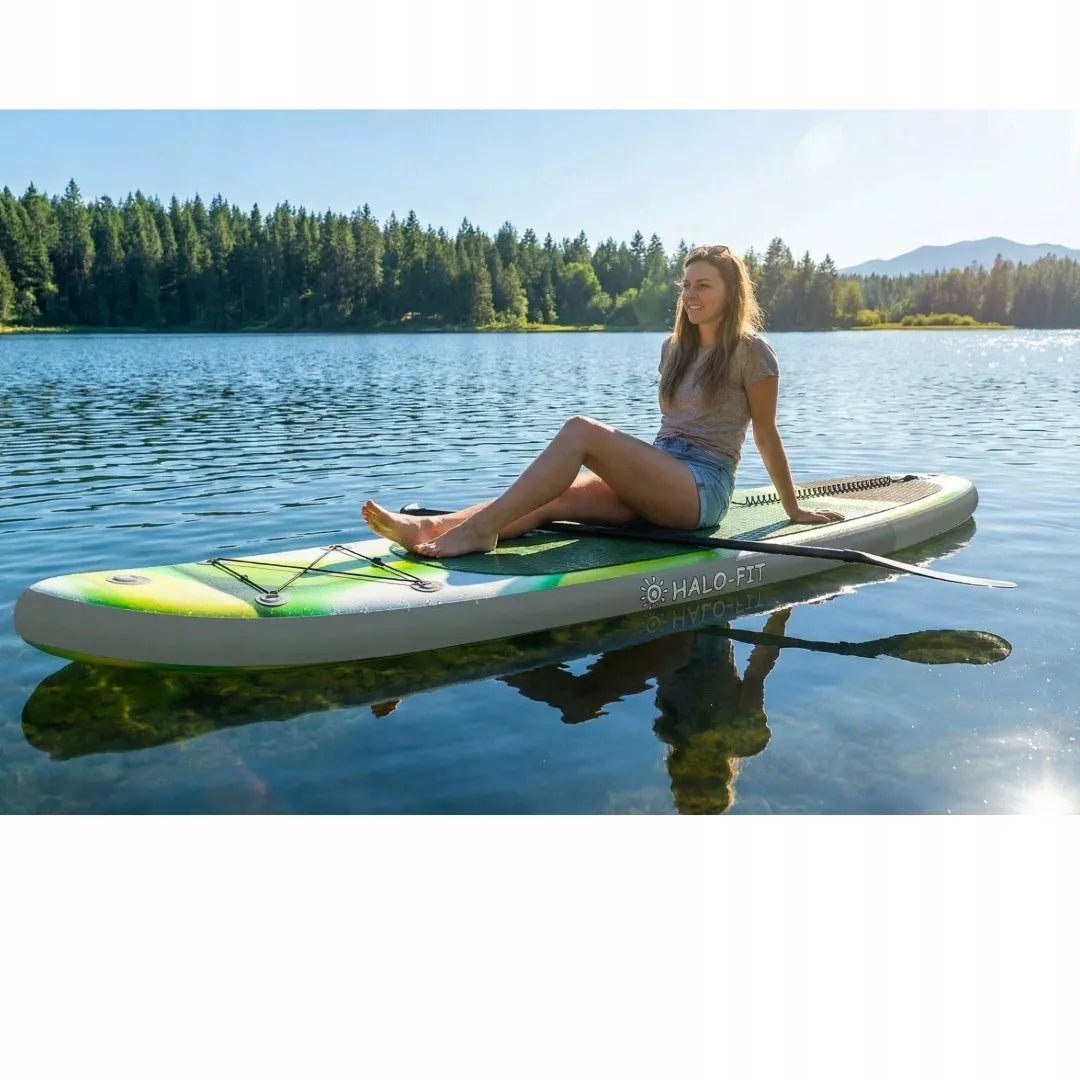Pripučiamoji SUP lenta 335 cm žalia – rinkinys su irklu ir pompa | Halo-Fit