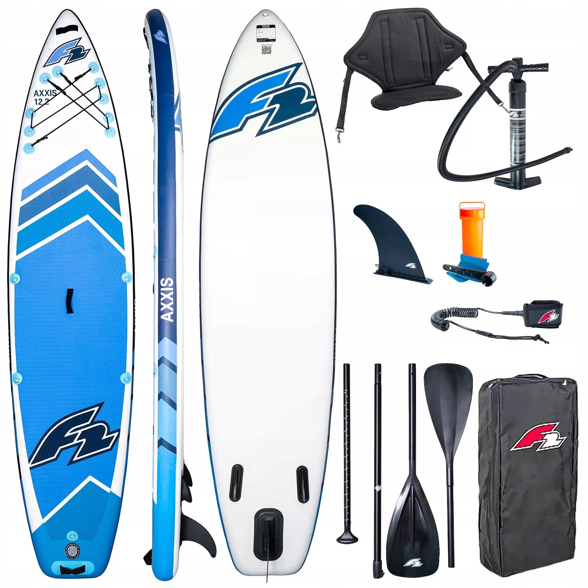 Pripučiamoji SUP lenta F2 Axxis 12'2" Light Blue Combo su yklu 2in1 ir sėdyne