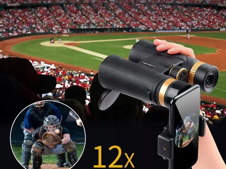 Profesionalūs K&F 12x 42mm BAK-4 žiūronai – vandeniui atsparūs, su dėklu, skirti medžioklei