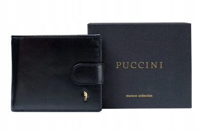 PUCCINI MU6225/1 juoda vyriška piniginė iš natūralios odos su RFID apsauga