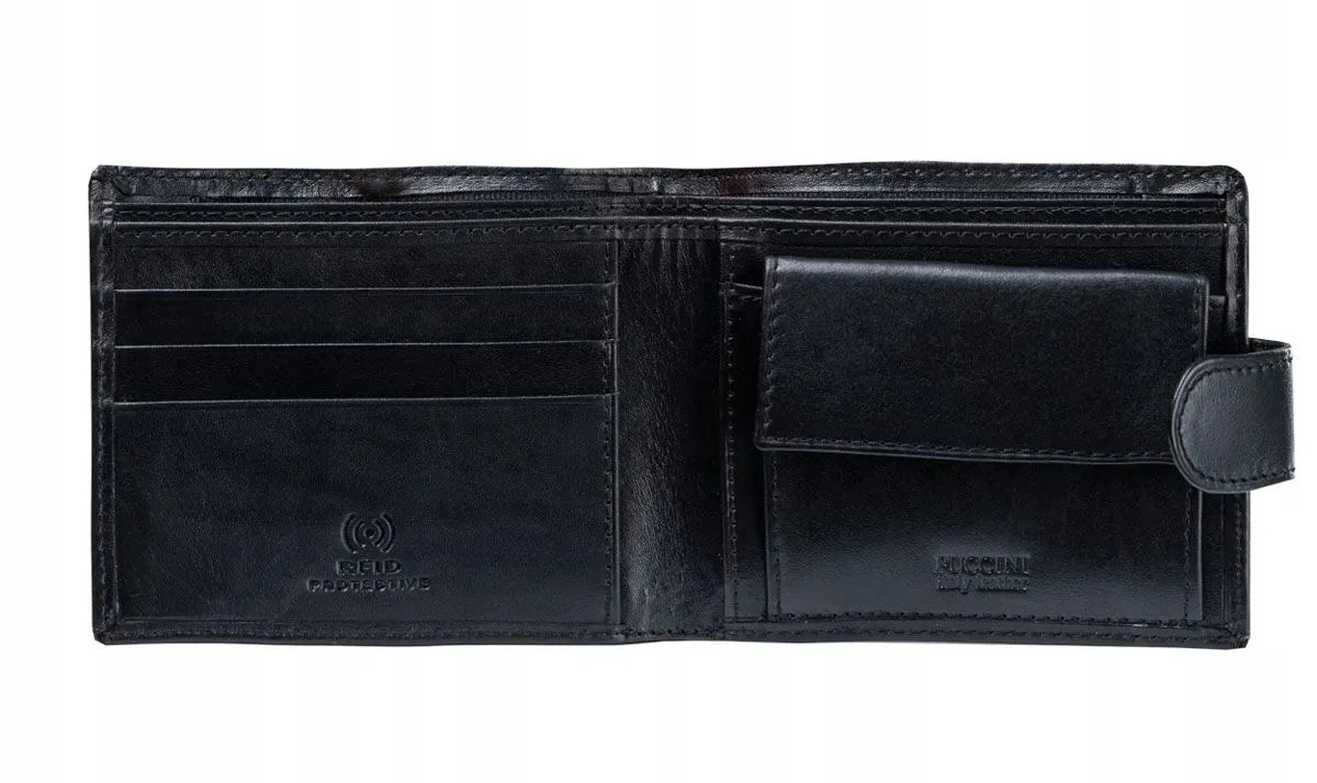 PUCCINI MU6225/1 juoda vyriška piniginė iš natūralios odos su RFID apsauga
