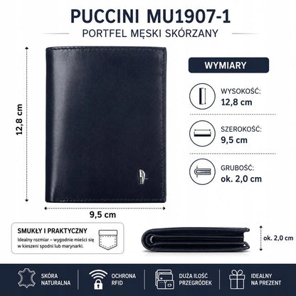 PUCCINI vyriška odinė piniginė MU1907-1, RFID apsauga, juoda, natūrali oda, dovana