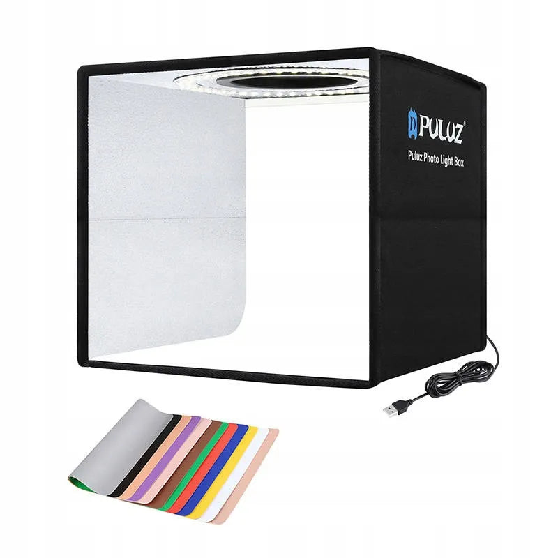 PULUZ PU5025B bešešėlis fotografavimo tentas 25 cm LED USB + fonai