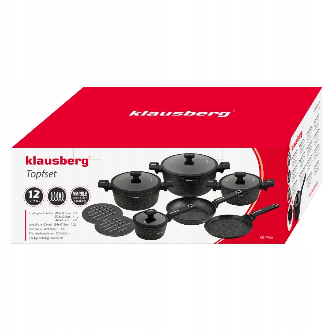 Puodų ir keptuvių rinkinys 12 dalių, nepridegantis, KLAUSBERG KB-7966