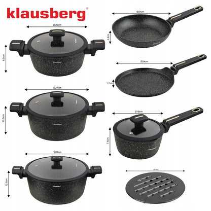 Puodų ir keptuvių rinkinys 12 dalių, nepridegantis, KLAUSBERG KB-7966