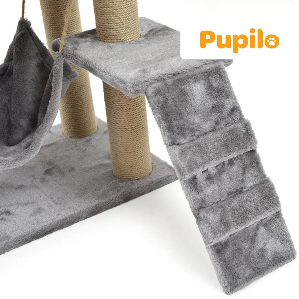 „Pupilo“ kačių draskyklė su nameliu, guoliu, hamaku, kopėtėlėmis ir žaislu, 4 lygiai