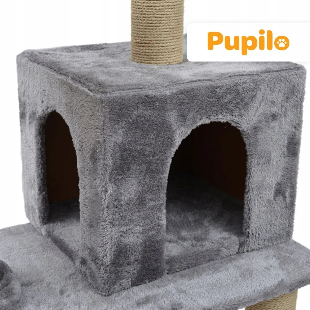 „Pupilo“ kačių draskyklė su nameliu, guoliu, hamaku, kopėtėlėmis ir žaislu, 4 lygiai