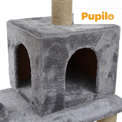 „Pupilo“ kačių draskyklė su nameliu, guoliu, hamaku, kopėtėlėmis ir žaislu, 4 lygiai