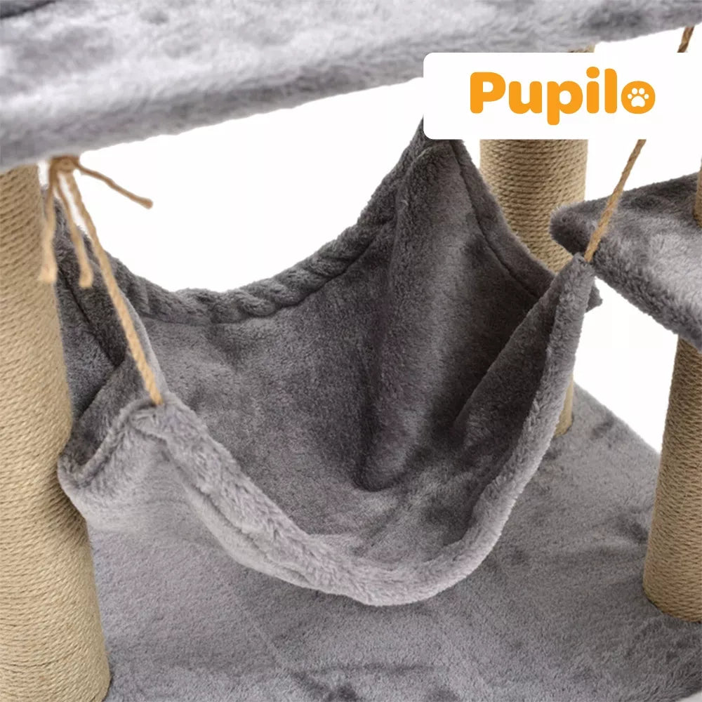 „Pupilo“ kačių draskyklė su nameliu, guoliu, hamaku, kopėtėlėmis ir žaislu, 4 lygiai