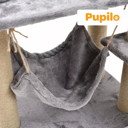 „Pupilo“ kačių draskyklė su nameliu, guoliu, hamaku, kopėtėlėmis ir žaislu, 4 lygiai