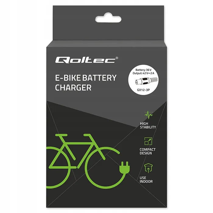 Qoltec 36V 42V 2A GX12-3Pin elektrinio dviračio įkroviklis, greitas įkrovimas