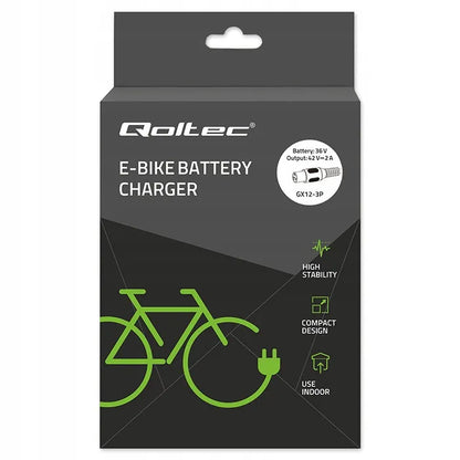 Qoltec 36V 42V 2A GX12-3Pin elektrinio dviračio įkroviklis, greitas įkrovimas
