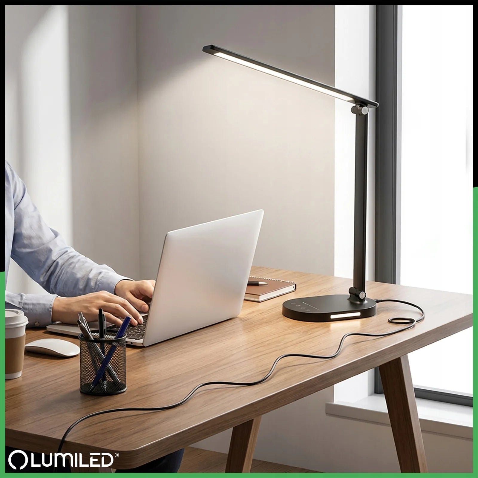 Reguliuojama LED stalinė lempa Lumiled su 5 spalvų režimais, USB jungtimi ir lietimui jautriu valdymu