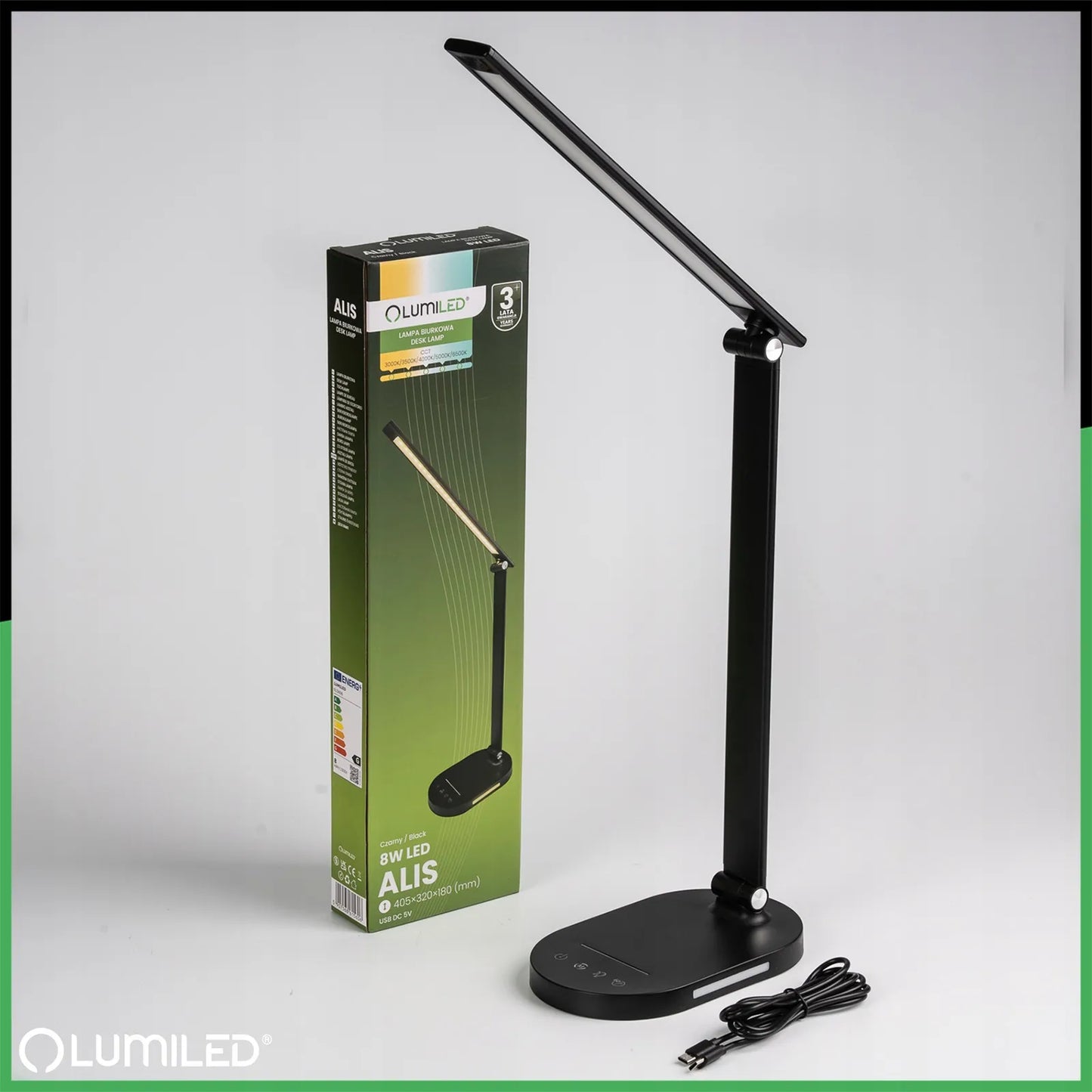 Reguliuojama LED stalinė lempa Lumiled su 5 spalvų režimais, USB jungtimi ir lietimui jautriu valdymu