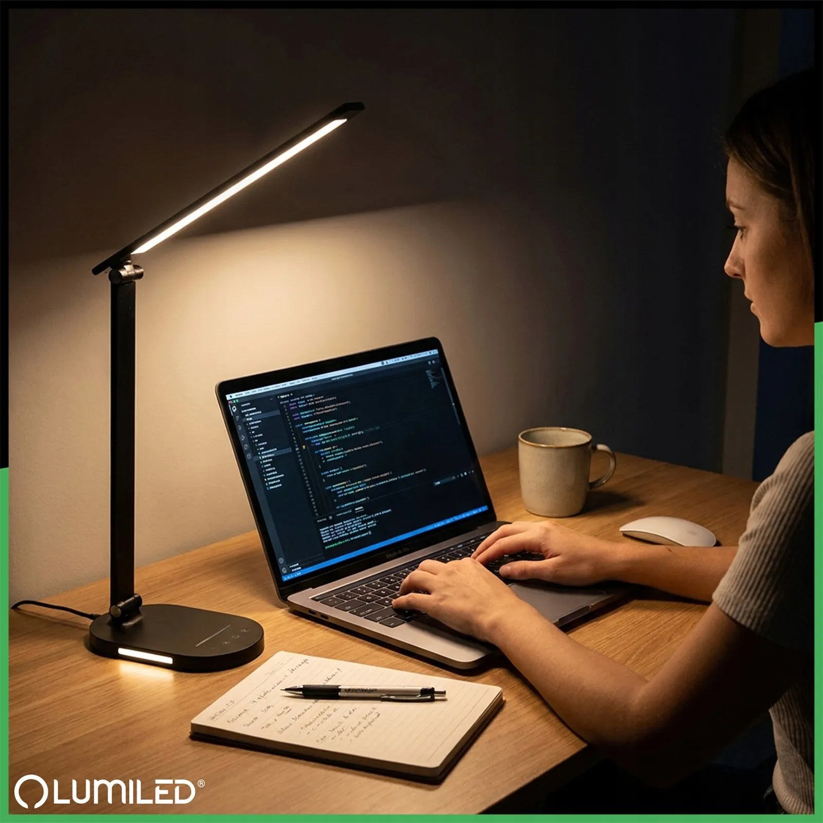 Reguliuojama LED stalinė lempa Lumiled su 5 spalvų režimais, USB jungtimi ir lietimui jautriu valdymu