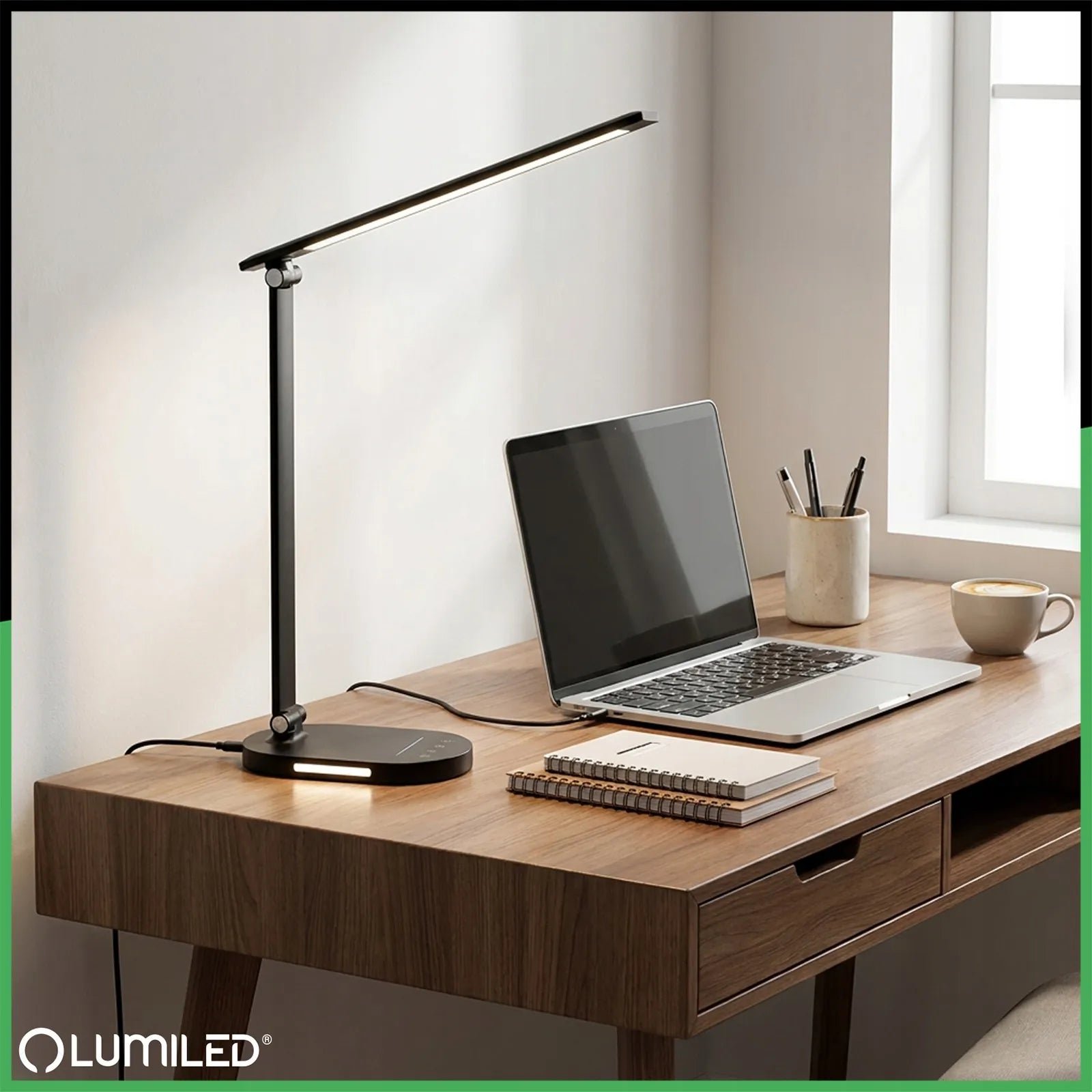 Reguliuojama LED stalinė lempa Lumiled su 5 spalvų režimais, USB jungtimi ir lietimui jautriu valdymu