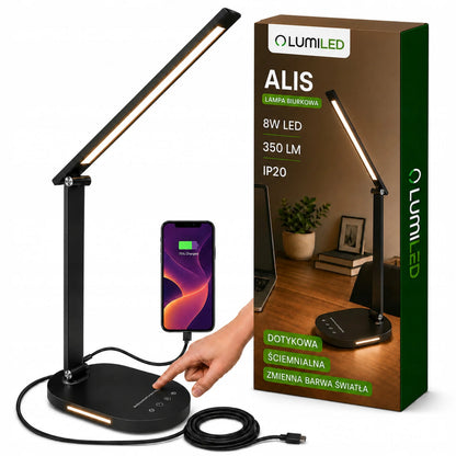 Reguliuojama LED stalinė lempa Lumiled su 5 spalvų režimais, USB jungtimi ir lietimui jautriu valdymu