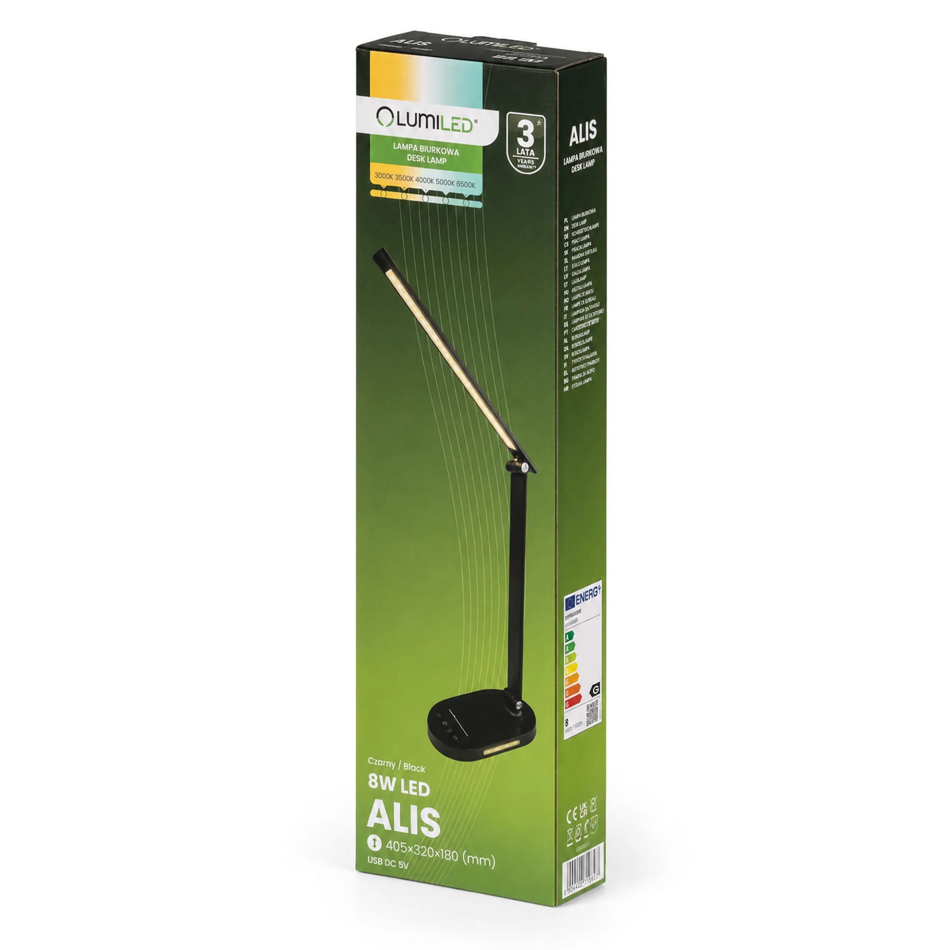 Reguliuojama LED stalinė lempa Lumiled su 5 spalvų režimais, USB jungtimi ir lietimui jautriu valdymu