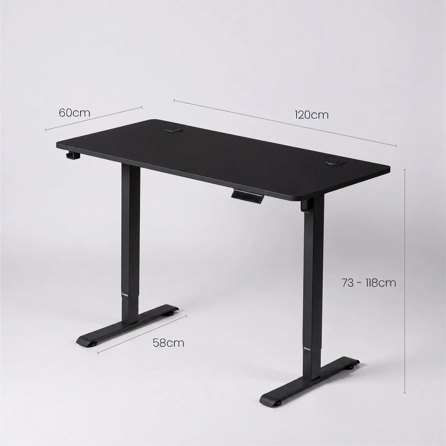 Reguliuojamo aukščio elektrinis kompiuterio stalas BOSTE, 73–118 cm, juodas