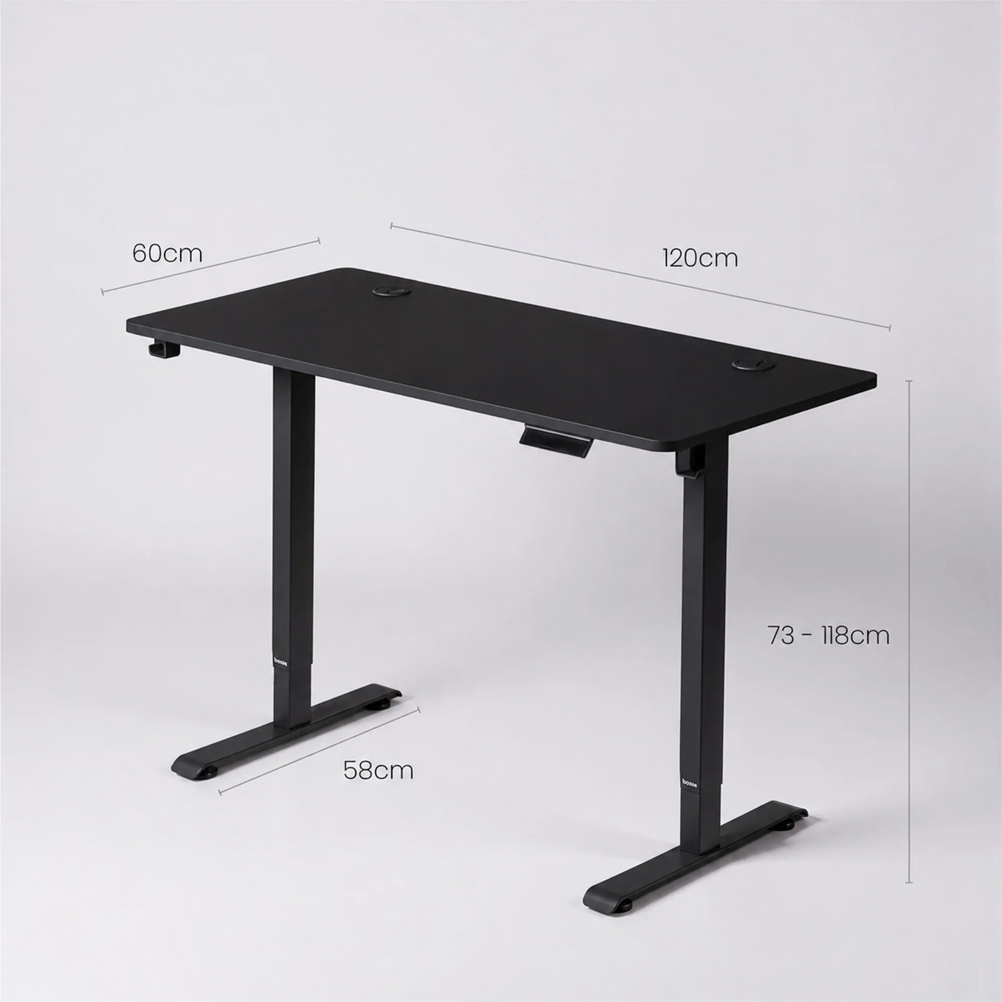 Reguliuojamo aukščio elektrinis kompiuterio stalas BOSTE, 73–118 cm, juodas
