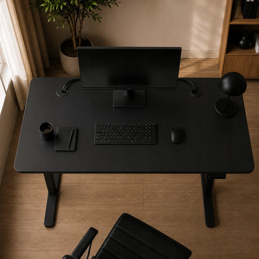 Reguliuojamo aukščio elektrinis kompiuterio stalas BOSTE, 73–118 cm, juodas