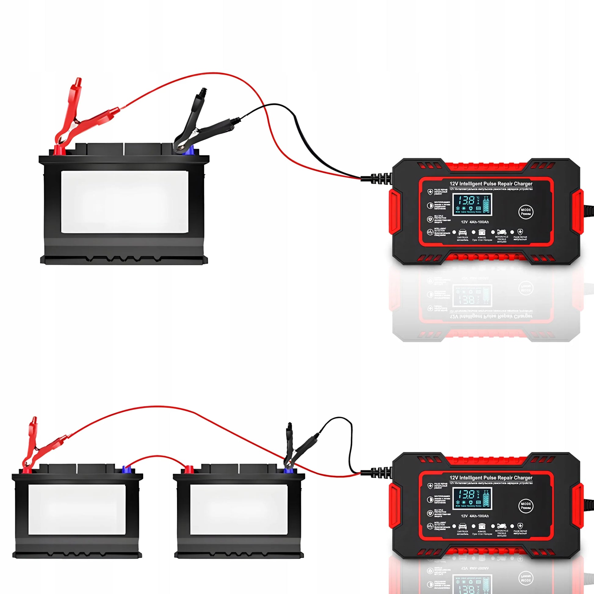 RETOO Automatinis automobilinis akumuliatorių įkroviklis su remonto funkcija 12V LCD