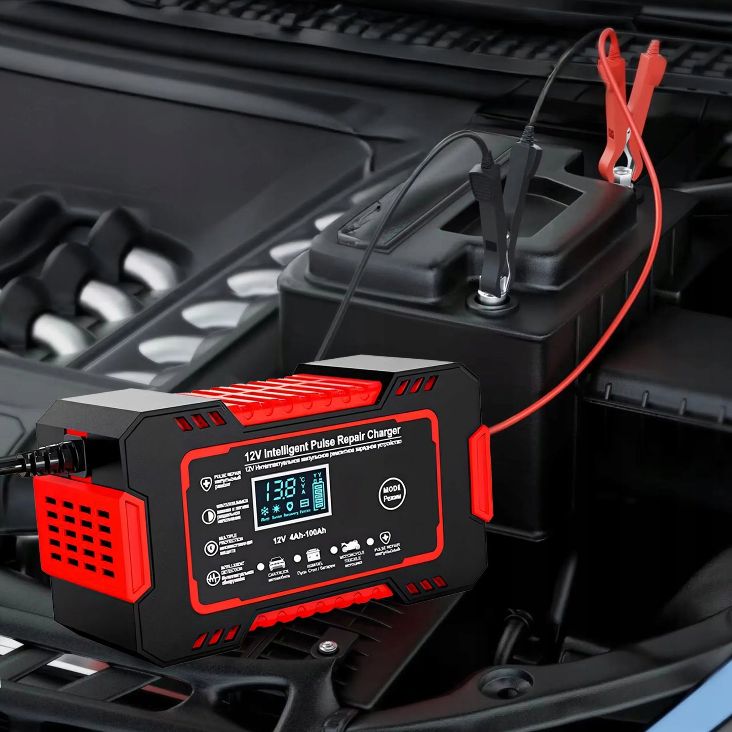 RETOO Automatinis automobilinis akumuliatorių įkroviklis su remonto funkcija 12V LCD