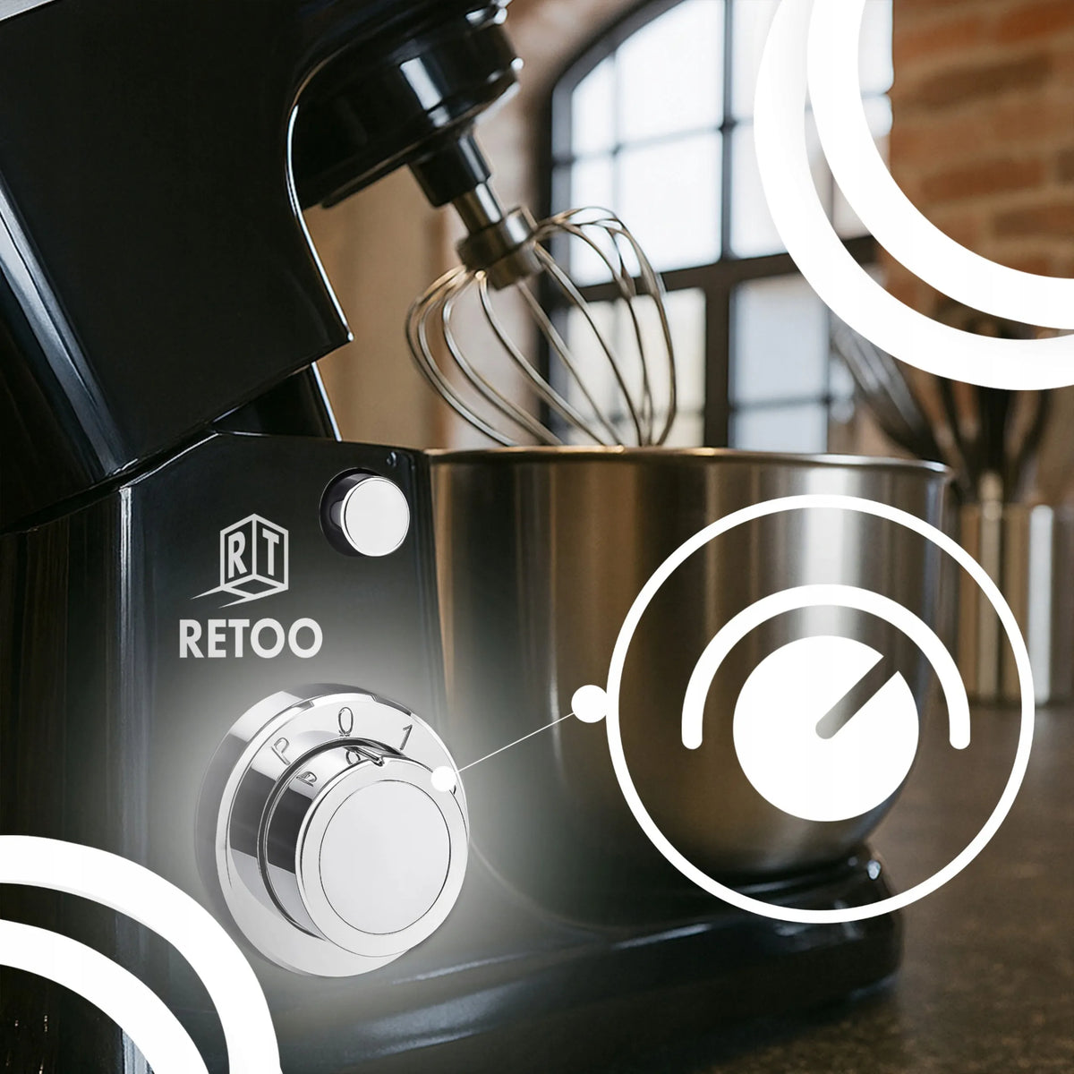RETOO CookMaster OR1104 planetarinis virtuvinis kombainas su dubeniu, mėsmale ir kokteiline, 5 viename, 3200 W