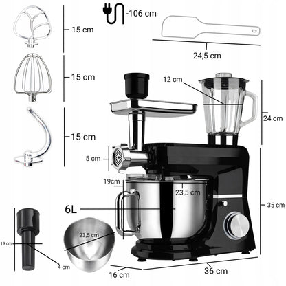 RETOO CookMaster OR1104 planetarinis virtuvinis kombainas su dubeniu, mėsmale ir kokteiline, 5 viename, 3200 W