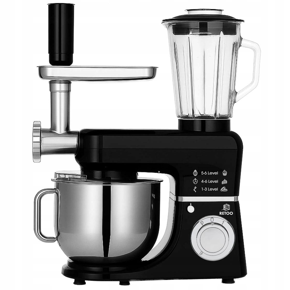 RETOO CookMaster OR1104 planetarinis virtuvinis kombainas su dubeniu, mėsmale ir kokteiline, 5 viename, 3200 W