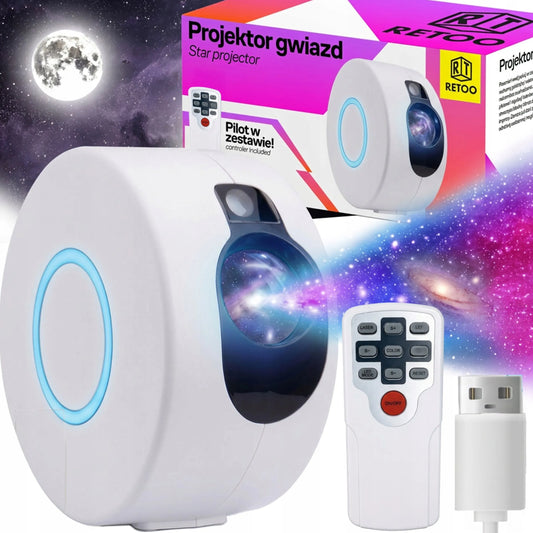 RETOO E795 LED naktinė lemputė – žvaigždžių projektorius su lazeriais ir nuotolinio valdymo pultu