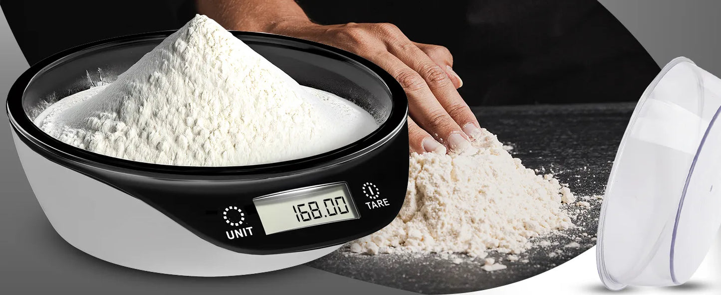 RETOO elektroninės virtuvinės svarstyklės su dubeniu, precizinės 5 kg, juodos ir baltos