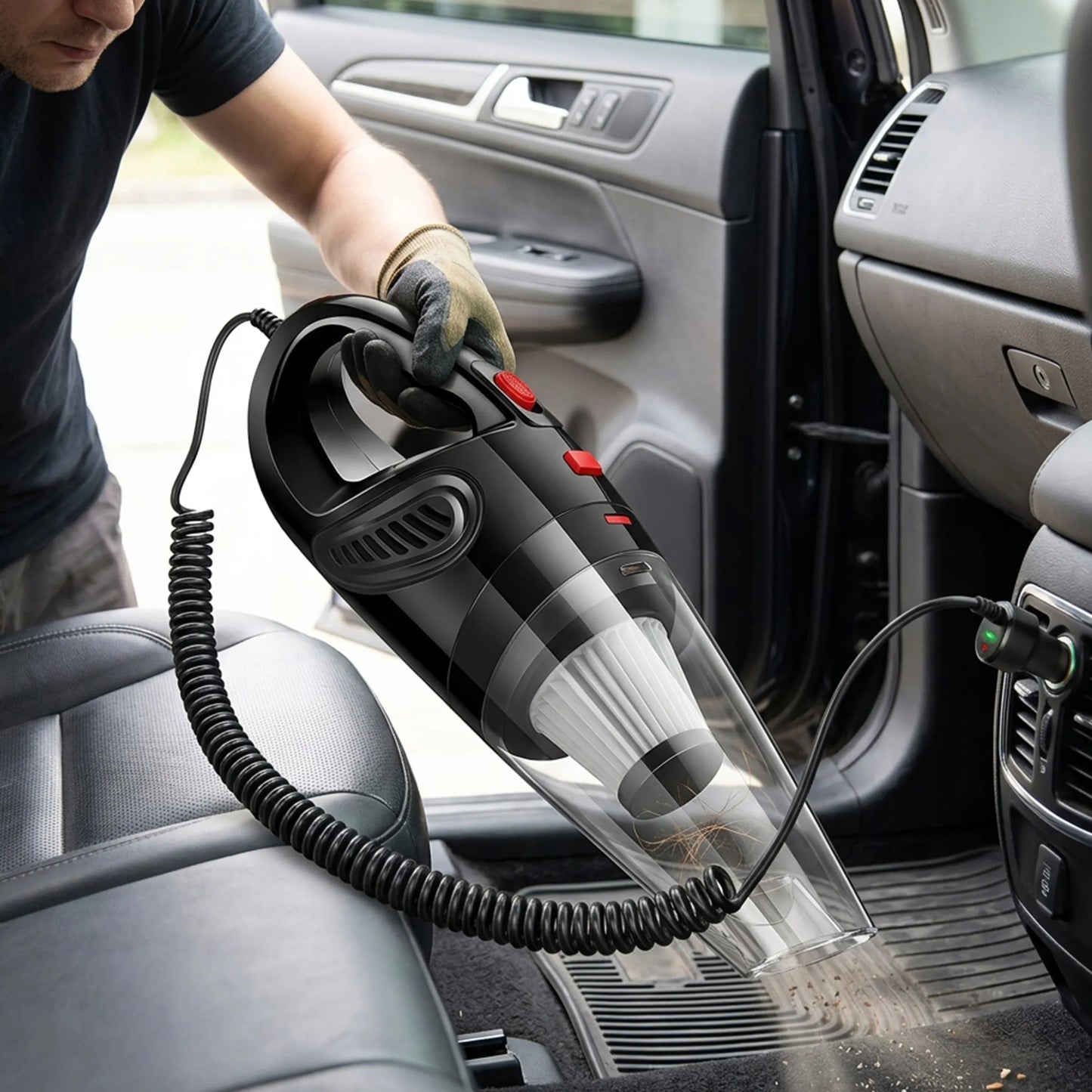 RETOO galingas rankinis automobilinis dulkių siurblys 12V 120W 4200Pa su priedais