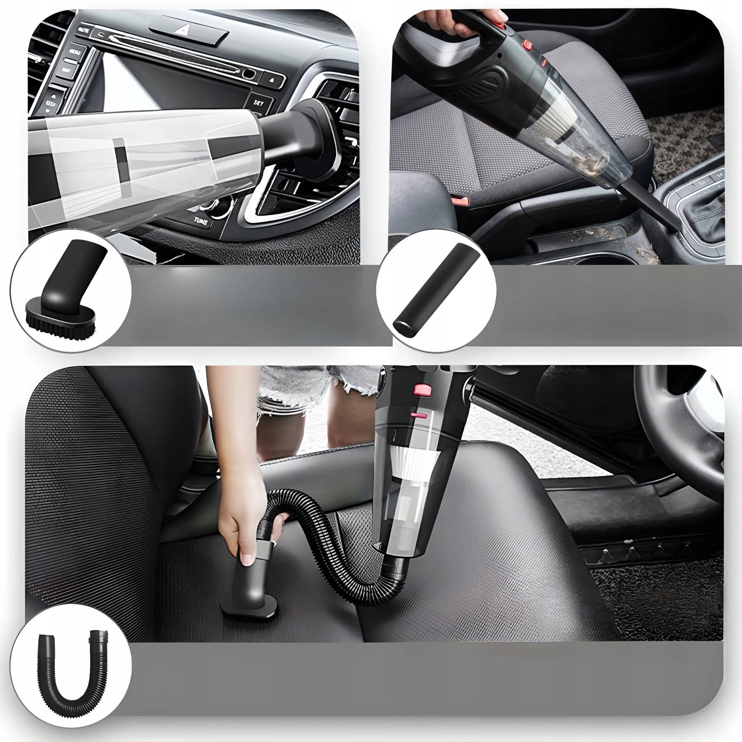 RETOO galingas rankinis automobilinis dulkių siurblys 12V 120W 4200Pa su priedais