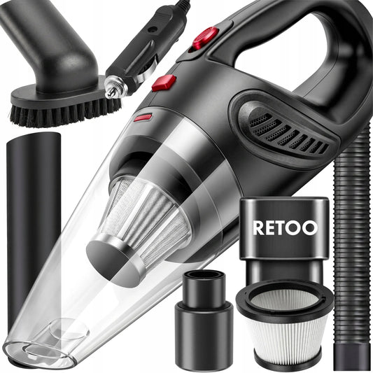 RETOO galingas rankinis automobilinis dulkių siurblys 12V 120W 4200Pa su priedais
