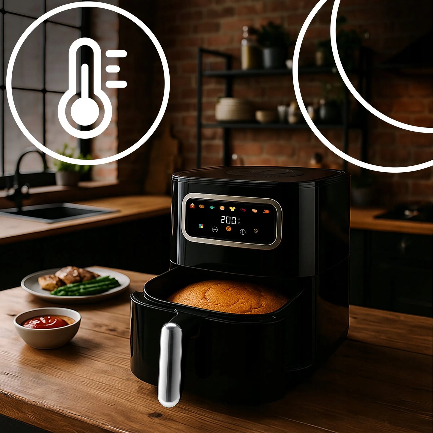 RETOO gruzdintuvė be aliejaus „Air Fryer“, 1450 W, 5,5 l dubuo, 8 programos
