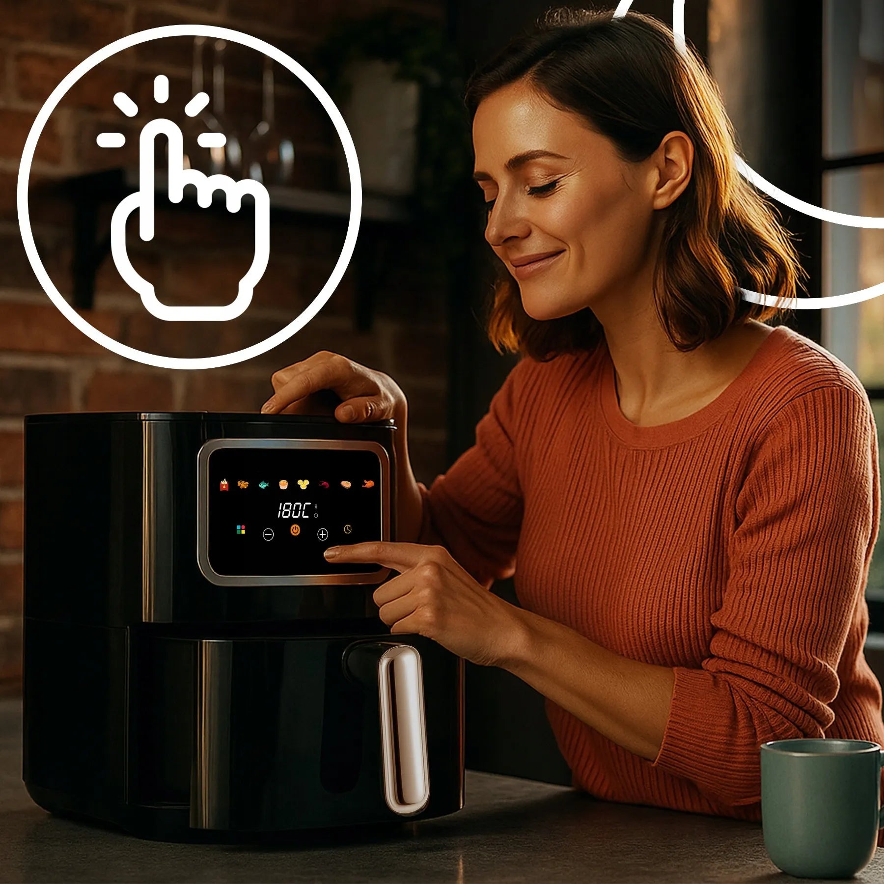 RETOO gruzdintuvė be aliejaus „Air Fryer“, 1450 W, 5,5 l dubuo, 8 programos