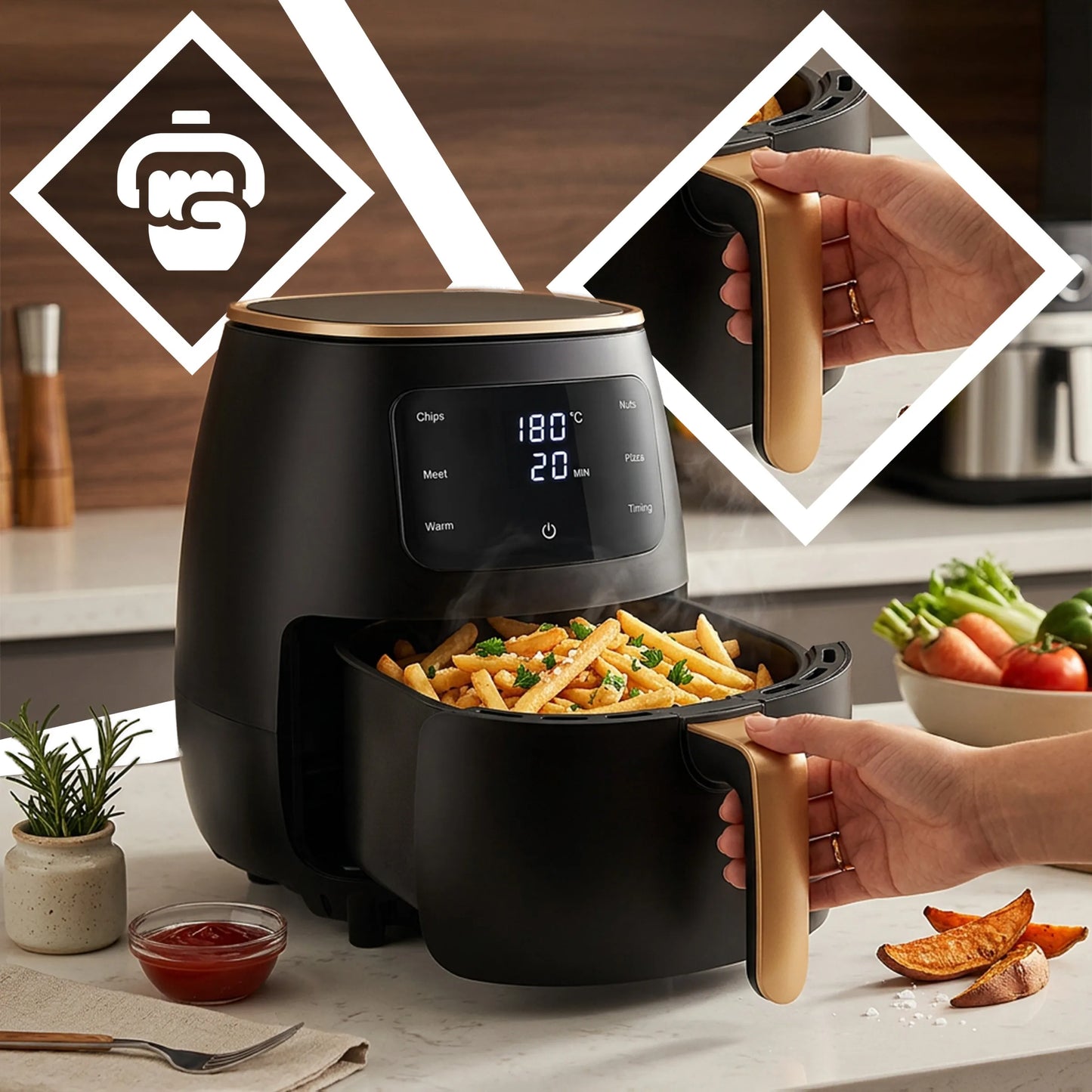RETOO oro gruzdintuvė 2400W galinga Air Fryer 6L orkaitė