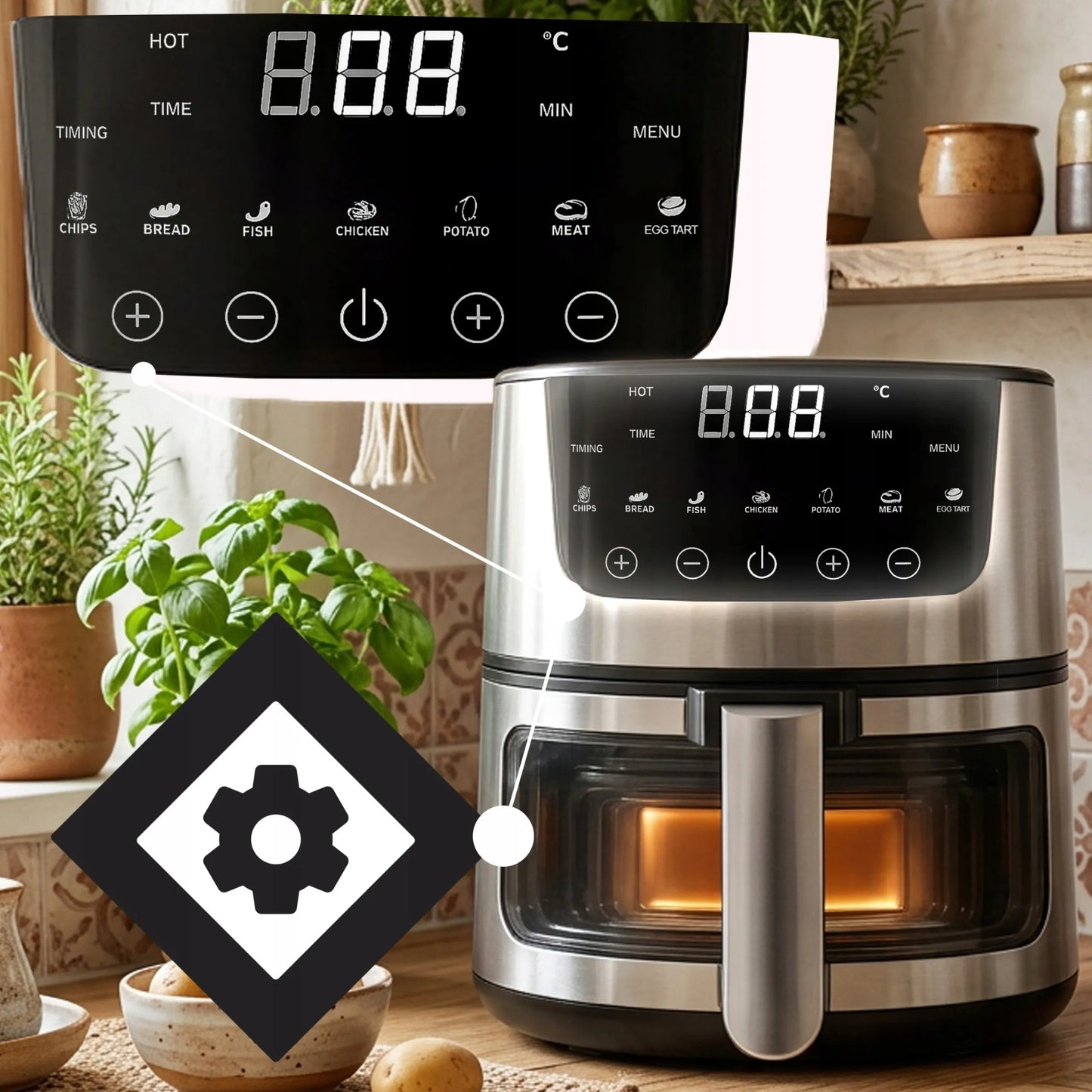 RETOO R-OR1353 7L 1500W beztukė gruzdintuvė (Air Fryer) su 7 gaminimo režimais