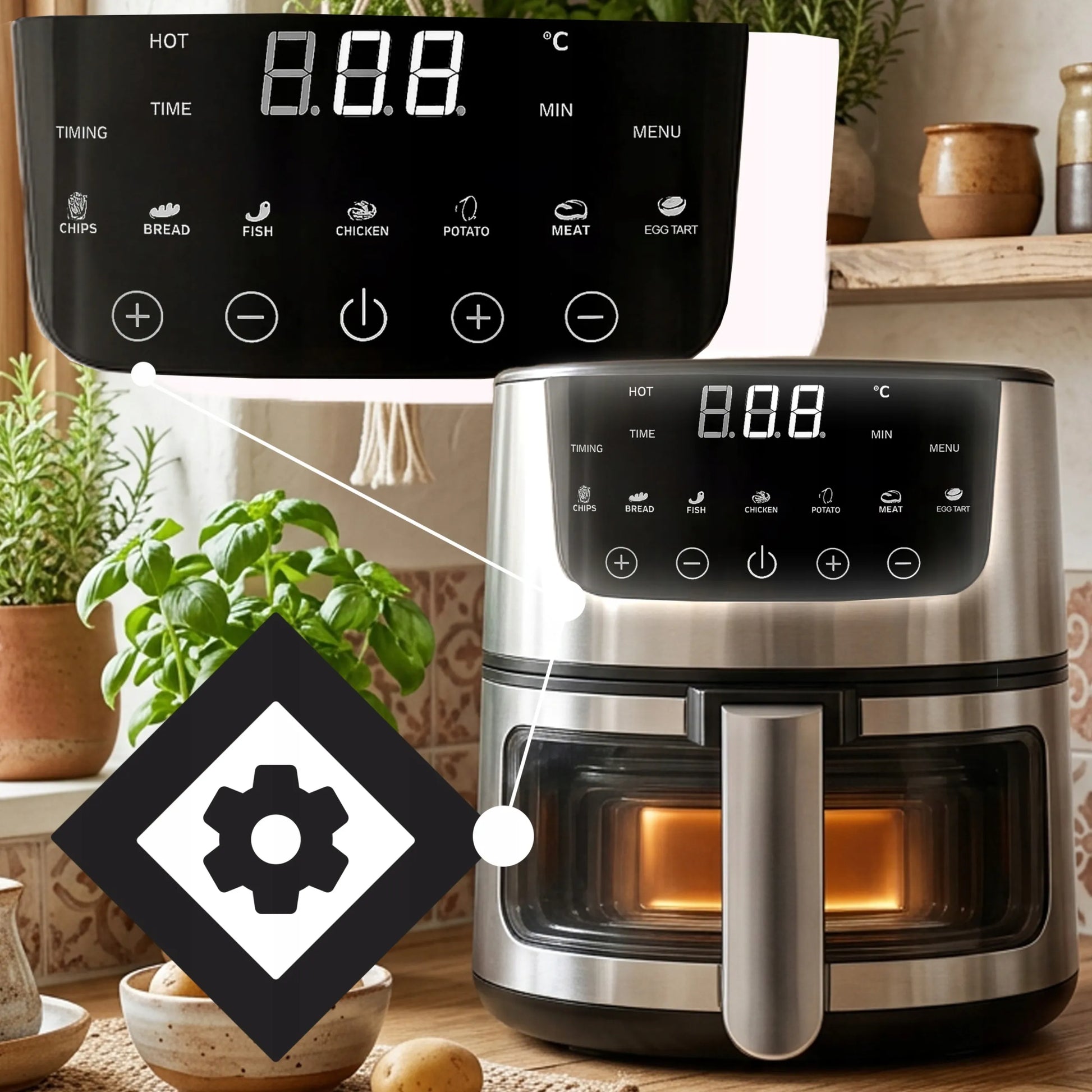 RETOO R-OR1353 7L 1500W beztukė gruzdintuvė (Air Fryer) su 7 gaminimo režimais