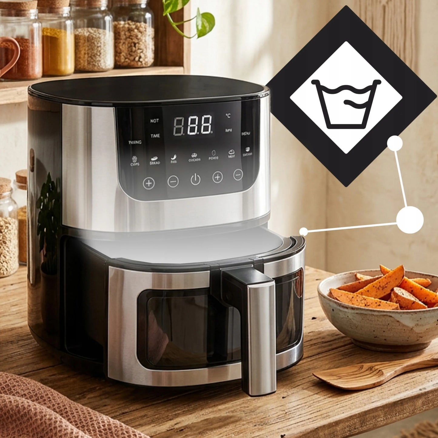 RETOO R-OR1353 7L 1500W beztukė gruzdintuvė (Air Fryer) su 7 gaminimo režimais