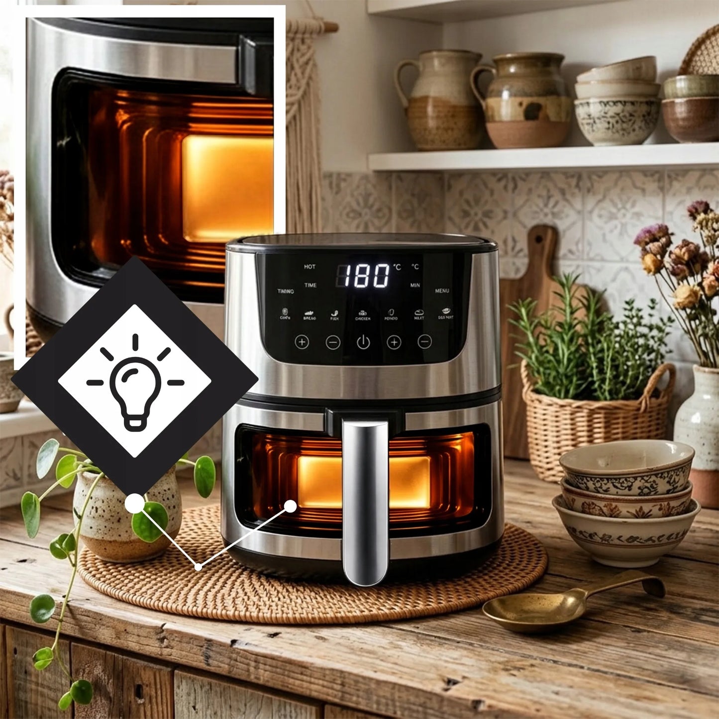 RETOO R-OR1353 7L 1500W beztukė gruzdintuvė (Air Fryer) su 7 gaminimo režimais