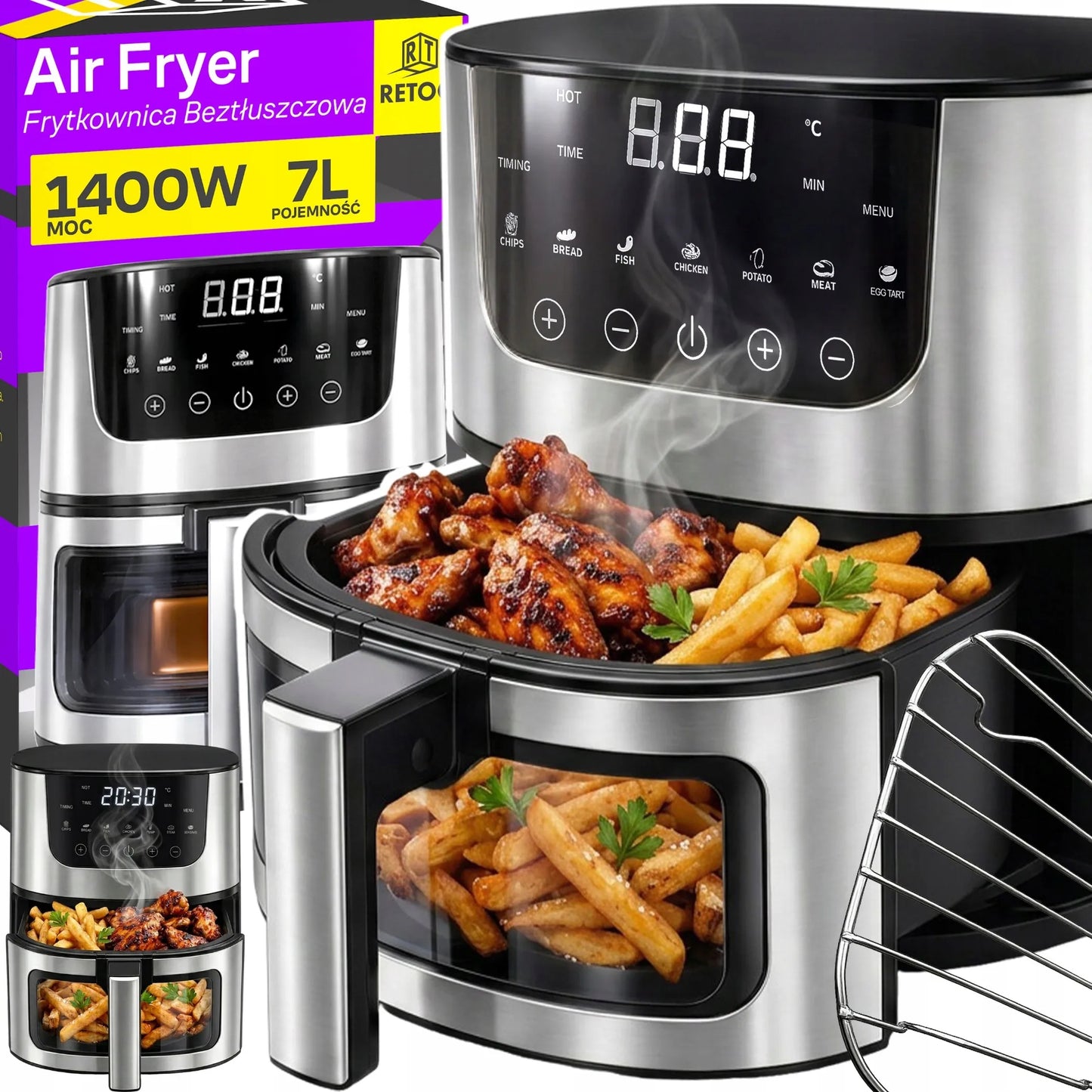 RETOO R-OR1353 7L 1500W beztukė gruzdintuvė (Air Fryer) su 7 gaminimo režimais
