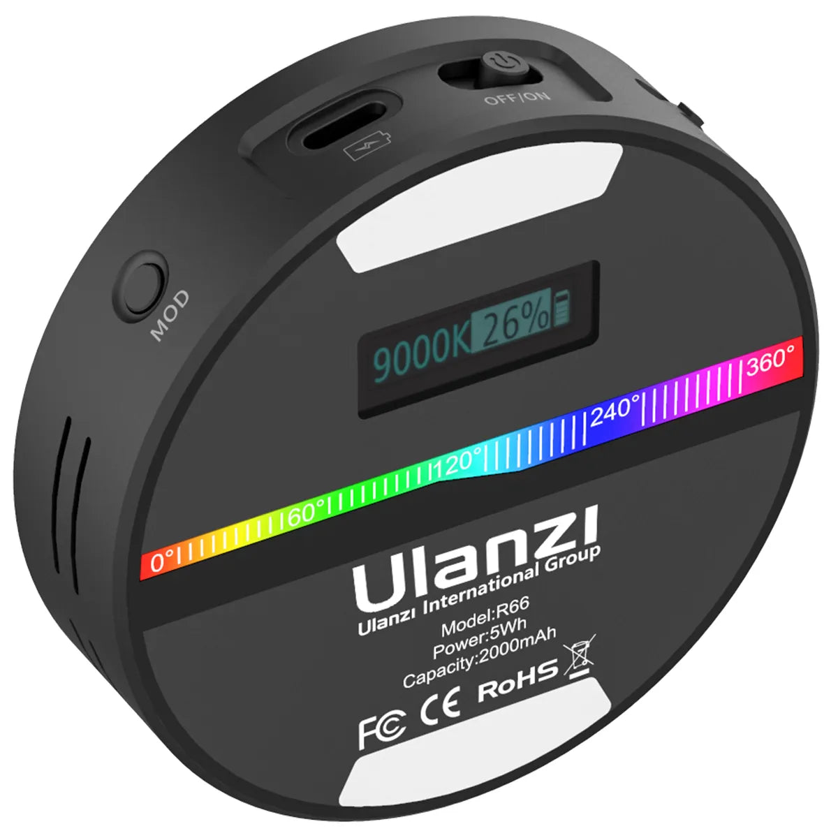 RGB LED lempa Ulanzi R66 CRI95+ 2000mAh akumuliatorius