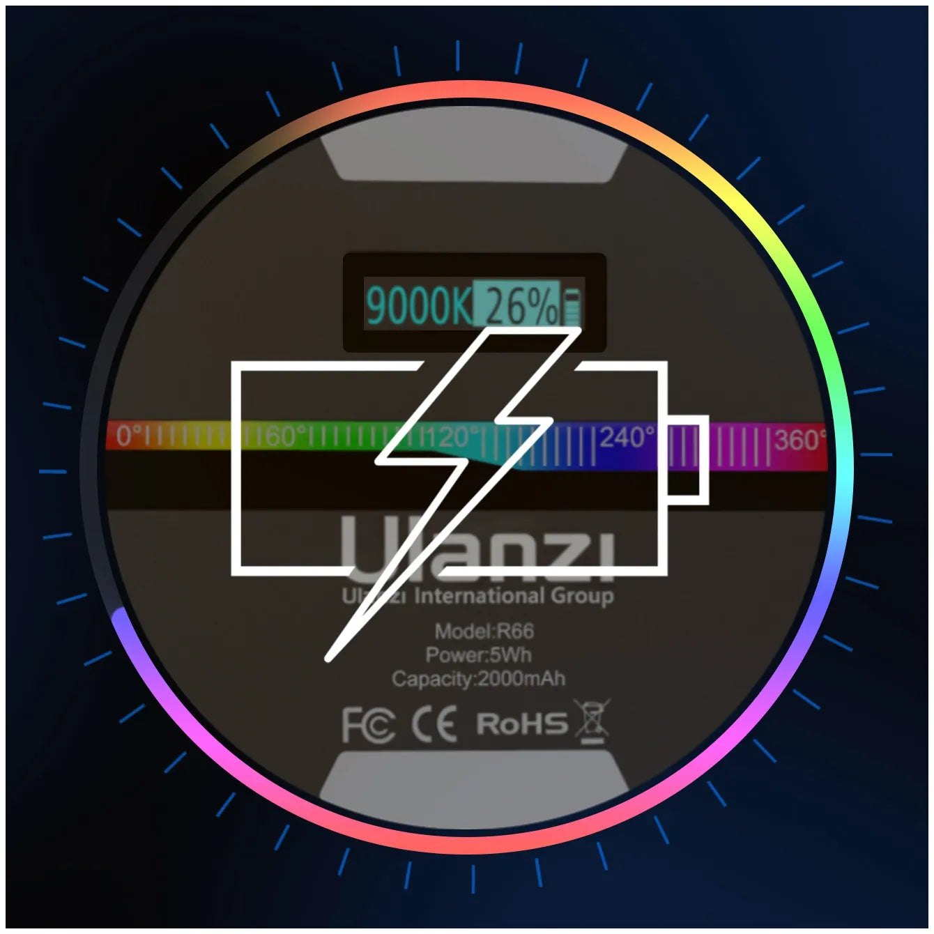 RGB LED lempa Ulanzi R66 CRI95+ 2000mAh akumuliatorius