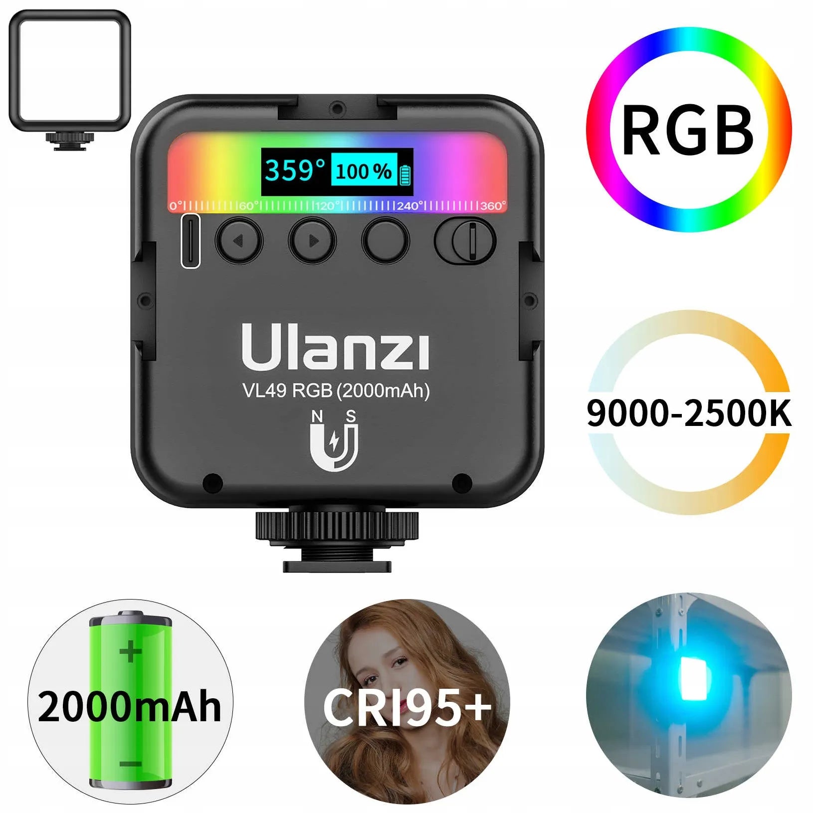 RGB LED nuolatinio apšvietimo lempa 2000mAh vlogams ir fotografijai
